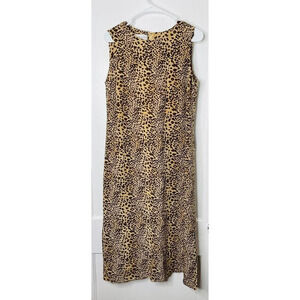 VTG Maggy London Midi Dress 90s Floral Black Buttons Shirt Sleeve Tie Waist 10